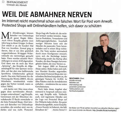 Financial Times Deutschland · Gründer des Monats · Oliver Korpilla 2009